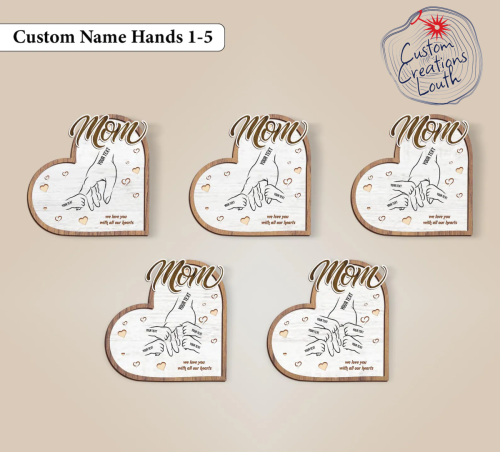 Personalized Mom & Kid Hands Heart Stand Decor
